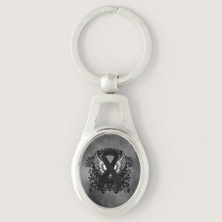 Black Ribbon with Wings Keychain