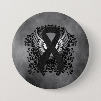 Black Ribbon with Wings Pinback Button