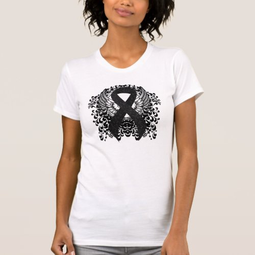 Black Ribbon with Wings T_Shirt