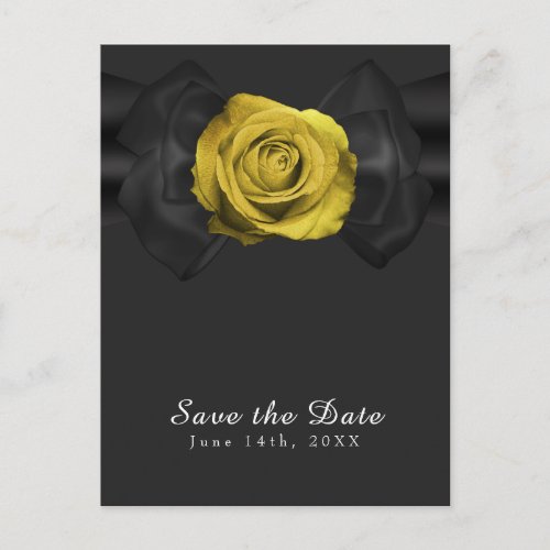 Black Ribbon  Yellow Rose Save the Date ANY COLOR Announcement Postcard