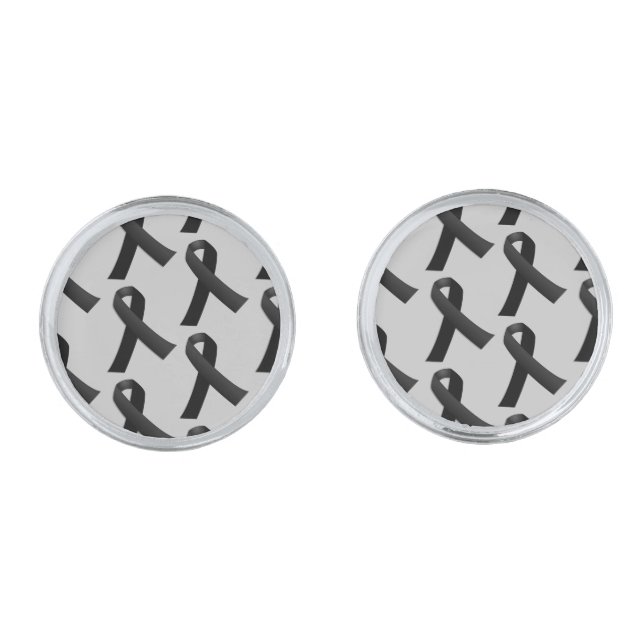 Black Ribbons Tiled Pattern Silver Cufflinks (Front)