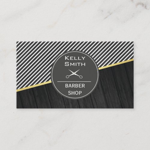Black Rich Dark Wood Color Block Stripes Gold Trim Business Card