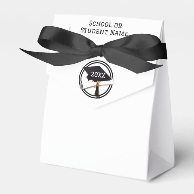 Black Ring on Grad Cap Graduation Favor Boxes (Front Side)