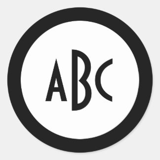 Black Ring with White Circle Monogram Classic Round Sticker