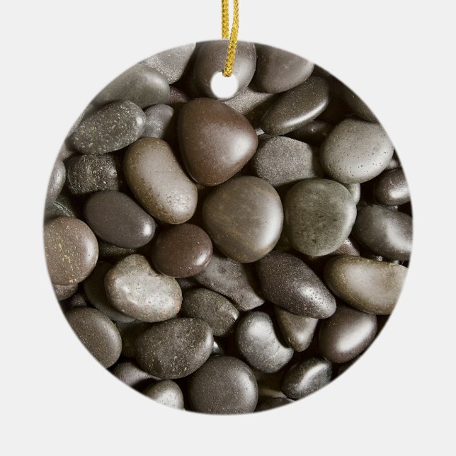 Black River Rock Nature Zen Pebble Ceramic Ornament (Front)