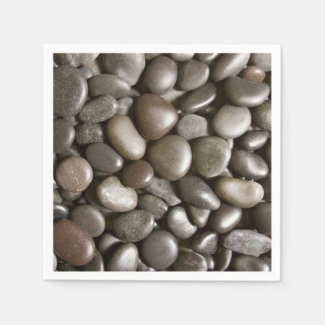 Black River Rock Nature Zen Pebble Paper Napkins (Front)
