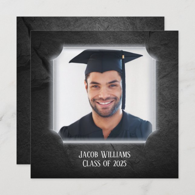 Black Rock background with photo frame Invitation (Front/Back)