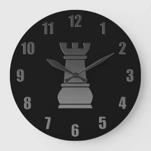 Black rock chess piece large clock