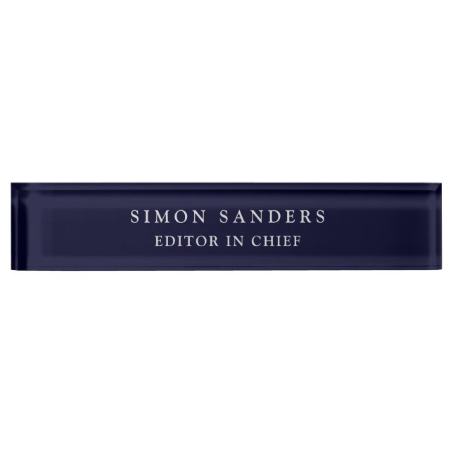 Black Rock Deep Blue Classical Unique Minimalist Desk Name Plate (Front)