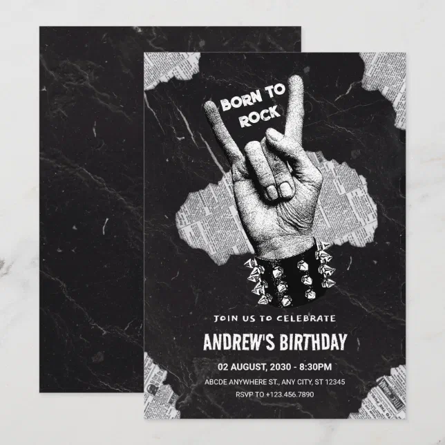 Black Rock metal birthday Invitation | Zazzle