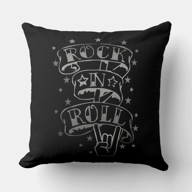 Black Rock & Roll Logo Throw Pillow (Front)