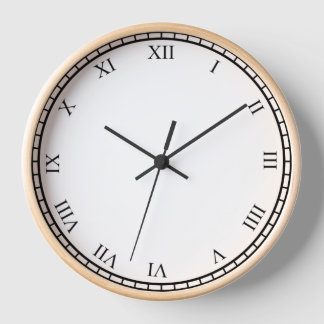 Black Roman Number & Minute Natural Wooden Frame Clock