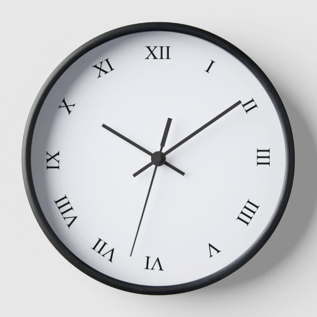 Black Roman Numbers Black Wooden Frame Wall Clock (Front)