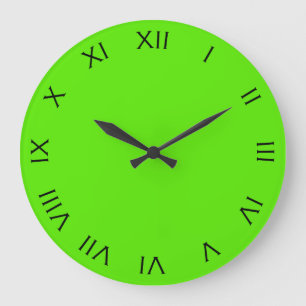 Black Roman Numbers On Green wccn Large Clock