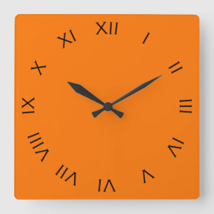 Black Roman Numbers On Orange wccn Square Wall Clock