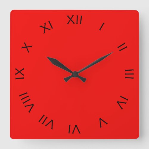 Black Roman Numbers On Red wccn Square Wall Clock