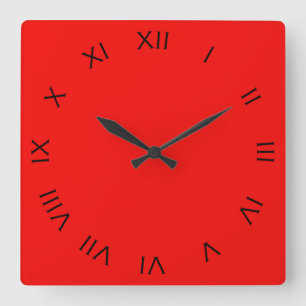 Black Roman Numbers On Red wccnt Square Wall Clock
