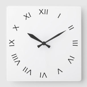 Black Roman Numbers On White wccnt Square Wall Clock