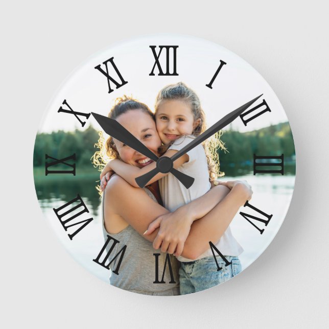 Black Roman Numerals Photo for Dad Round Clock (Front)