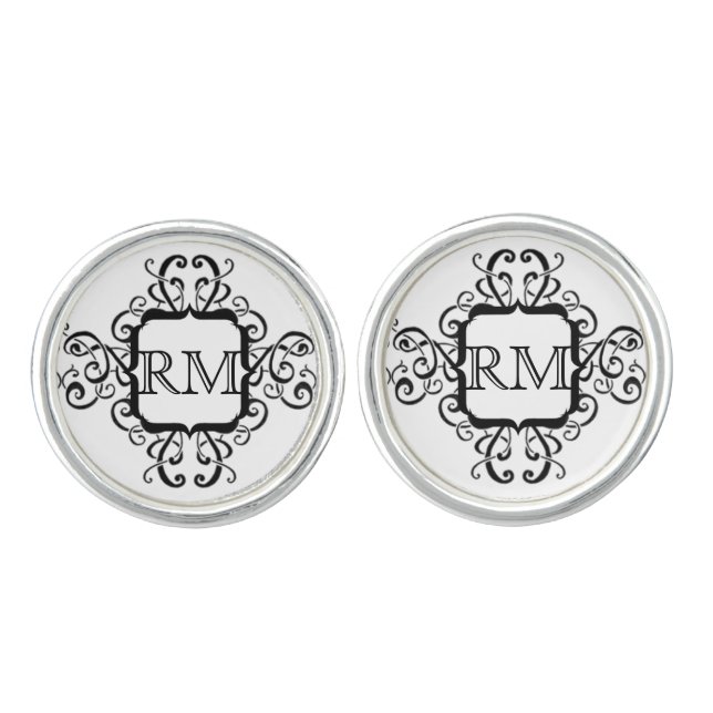 Black Romance Monogram Wedding Cuff Links (Front)