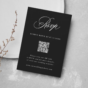 Black Romantic Calligraphy Wedding QR Code RSVP Card