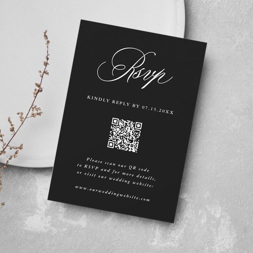 Black Romantic Calligraphy Wedding QR Code RSVP Card