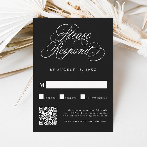 Black Romantic Calligraphy Wedding QR Code RSVP Card