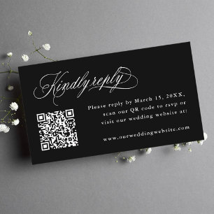 Black Romantic Calligraphy Wedding QR Code RSVP  Enclosure Card