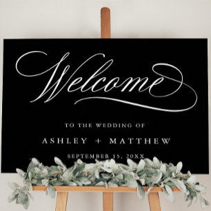 Black Romantic Calligraphy Wedding Welcome Sign