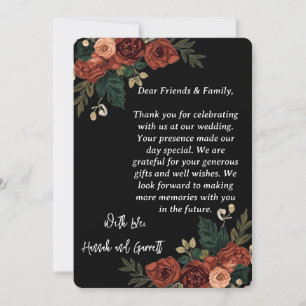 Black Romantic Garden Floral Wedding Thank you  Invitation