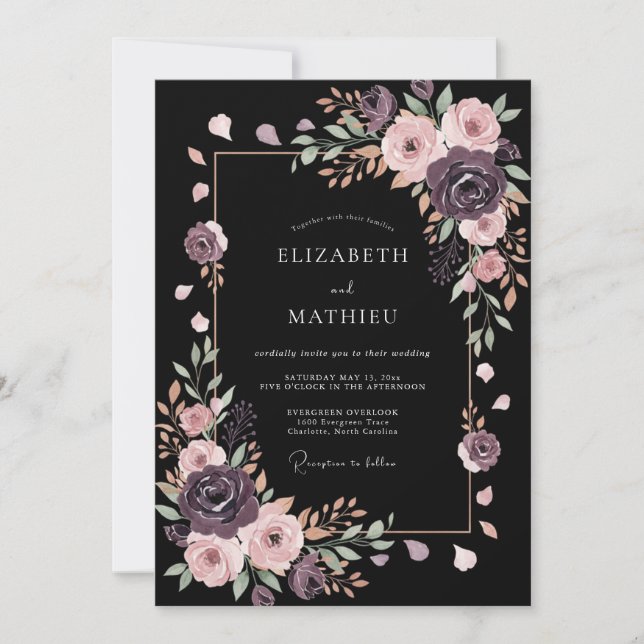 Black Romantic Midnight Wedding Invitation (Front)