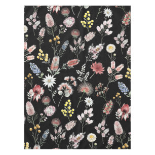 Black Romantic Moody Watercolor Wildflowers Tablecloth