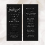 Black Romantic Swirly Calligraphy Wedding Ceremony Program<br><div class="desc">This black and white wedding ceremony program featuring elegant and romantic swirly calligraphy lettering with your names,  wedding date,  order of service,  and wedding party details. For more advanced customization of this design,  please click the BLUE DESIGN TOOL BUTTON above!</div>
