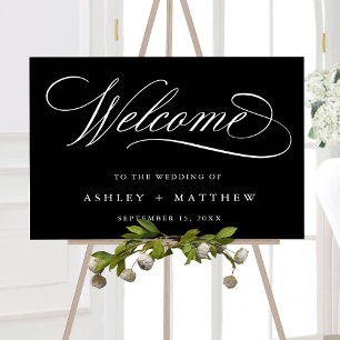 Black Romantic Swirly Calligraphy Wedding Welcome Foam Board