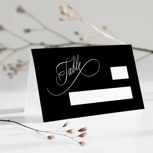 Black Romantic Swirly Typography Wedding  Place Card