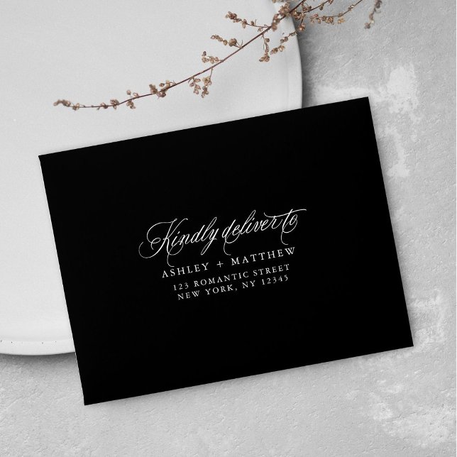 Black Romantic Wedding Pre-Printed Address RSVP Envelope (Creator Uploaded)