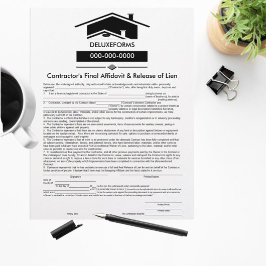 Black Roof Final Affidavit & Release of Lien Form