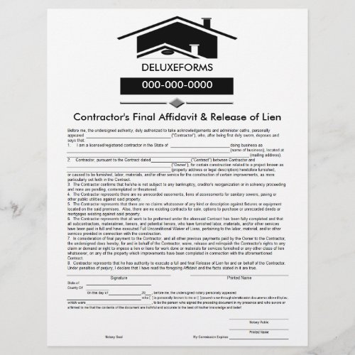 Black Roof Final Affidavit  Release of Lien Form