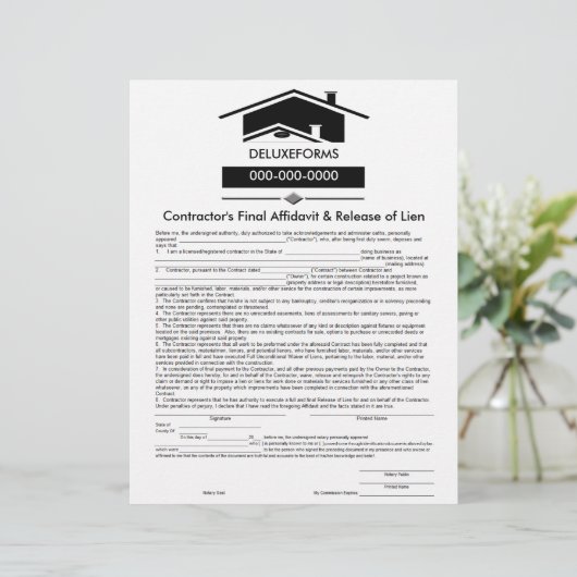 Black Roof Final Affidavit & Release of Lien Form (Standing Front)