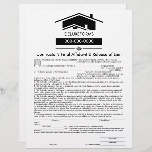 Black Roof Final Affidavit & Release of Lien Form (Front/Back)