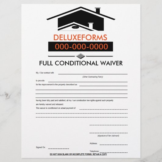 Black Roof Full Conditional Waiver Form (Front)