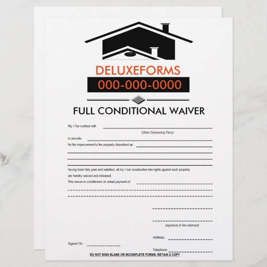 Black Roof Full Conditional Waiver Form (Front/Back)