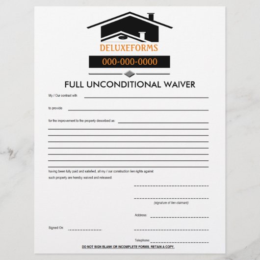 Black Roof Full Unconditional Waiver Form (Front)