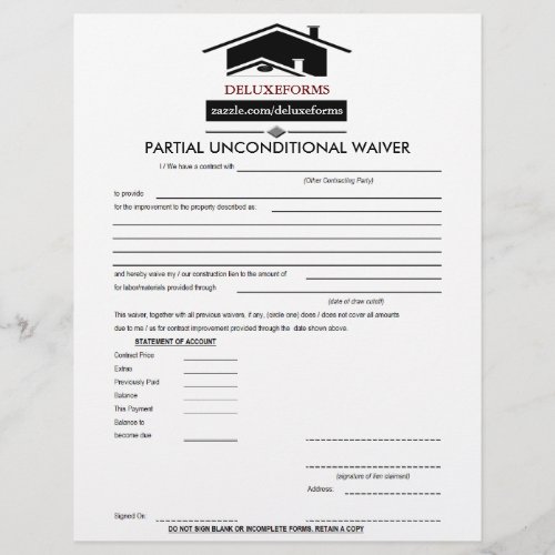 Black Roof Partial Unconditional Waiver Form