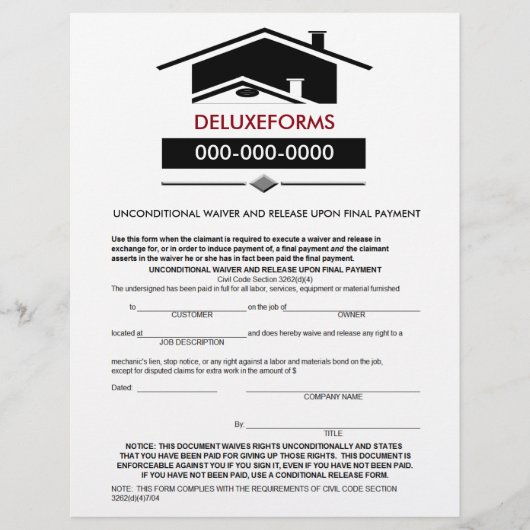 Black Roof Unconditional Waiver & Release Upon (Front)