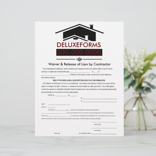 Black Roof Waiver & Release Lien Contractor Form (Standing Front)