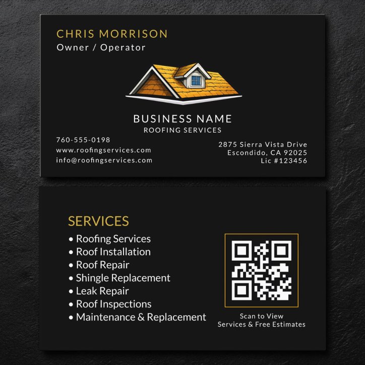 Black Roofer Roofing Services QR Code Business Card