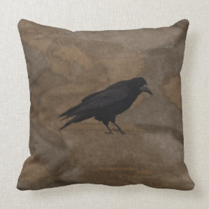 Black Rook British Corvid and Rustic Background Throw Pillow