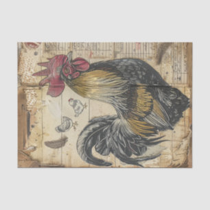 Black Rooster and Chicks Decoupage Tissue Paper