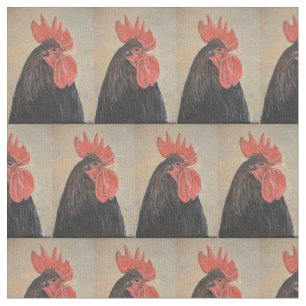 Black Rooster Bird Art Fabric